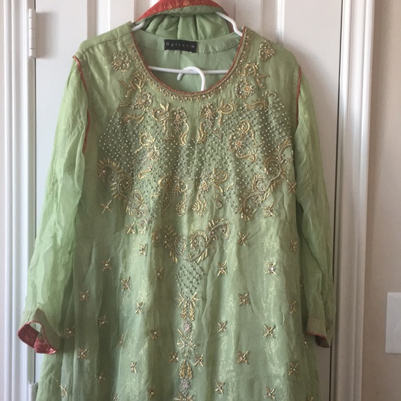 Mint & red pakistani indian gharara sharara dress - Picture 2 of 6